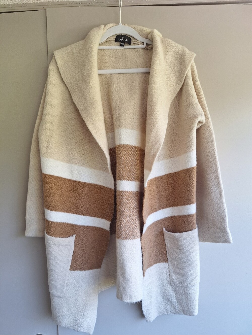 Lulus Carlsbad Striped Hooded Cardigan Sweater Cozy Oversized Coatigan M/L